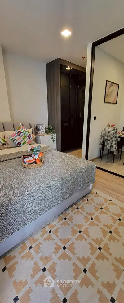 Modern bedroom with stylish decor and cozy ambiance