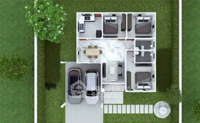 Modern house floor plan with spacious layout and two-car garage