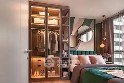 Luxurious bedroom with stylish wardrobe and modern decor