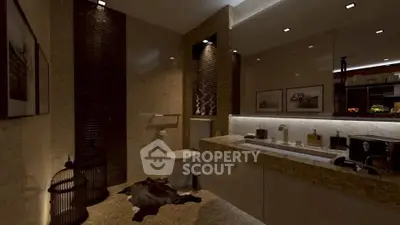 Luxurious modern bathroom with elegant marble finishes and ambient lighting