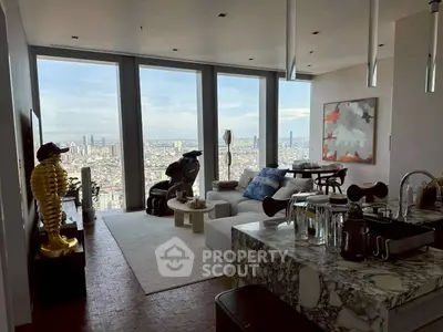 Luxurious living room with panoramic city view and modern decor