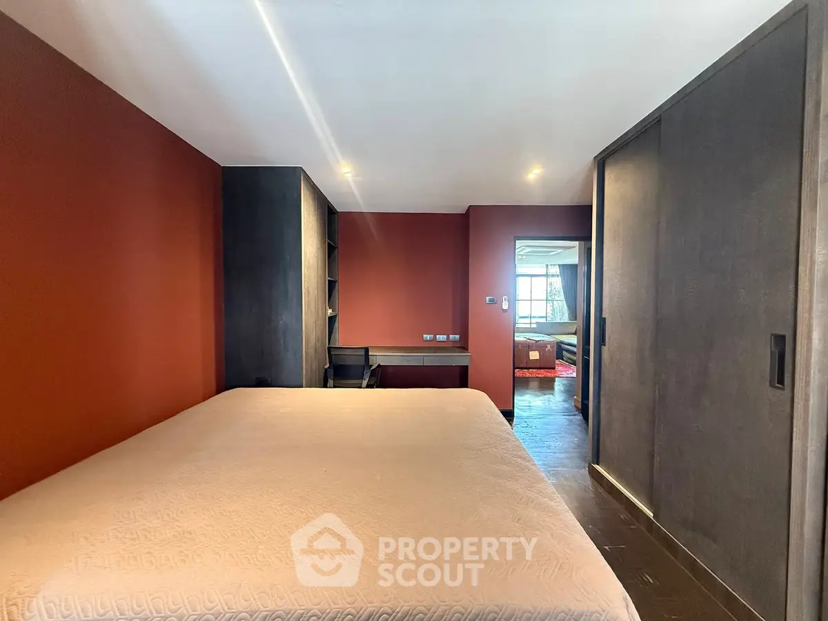 Spacious bedroom with modern design and cozy ambiance