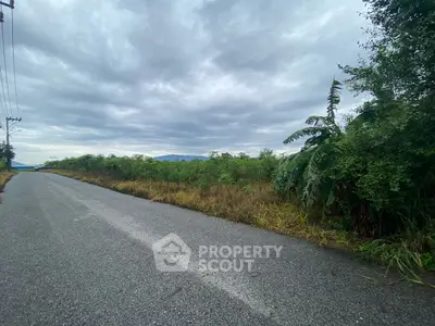 Scenic rural road with lush greenery and distant mountain views, perfect for serene living.