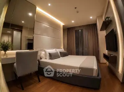Luxurious modern bedroom with elegant lighting and stylish decor