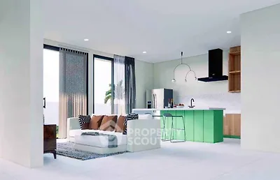Modern open-plan living room with stylish kitchen and natural light