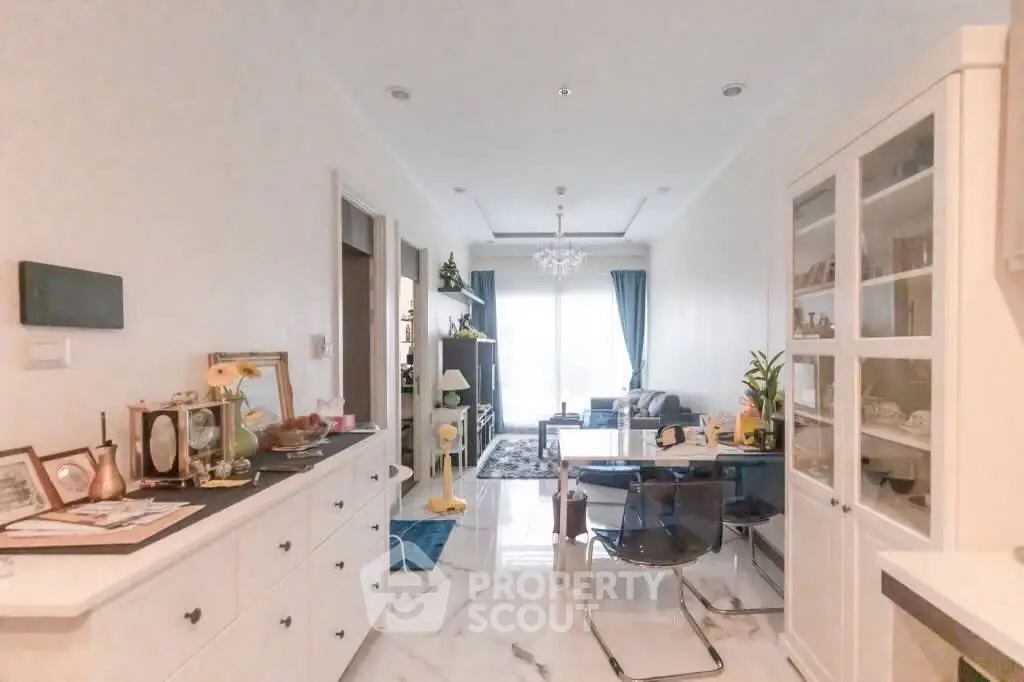 Spacious modern living room with elegant dining area and stylish decor