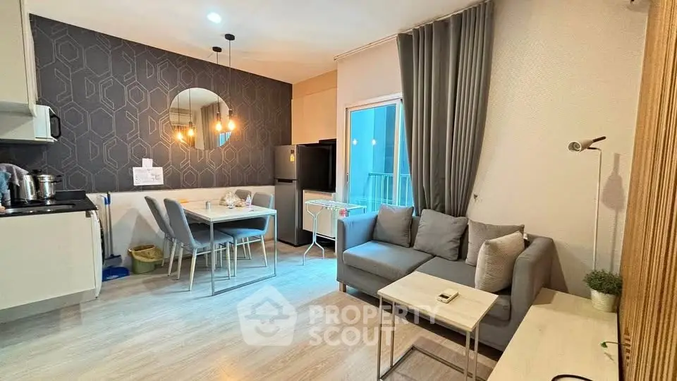 Modern open-layout living room with stylish decor and dining area