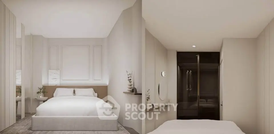 Luxurious modern bedroom with elegant decor and soft lighting