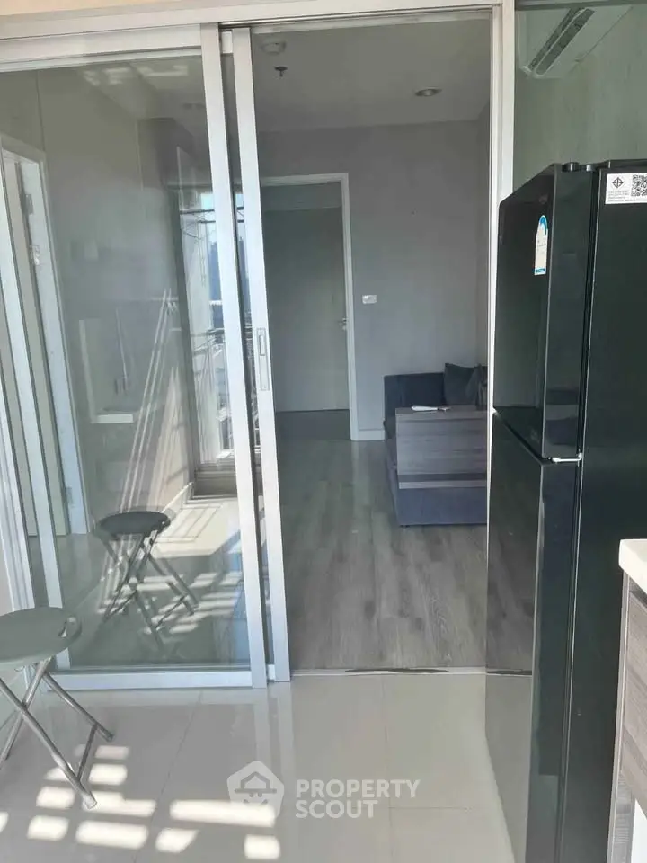 Modern apartment with sleek balcony and stylish interior view