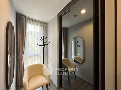 Modern interior with elegant chair and mirror in a cozy corner room