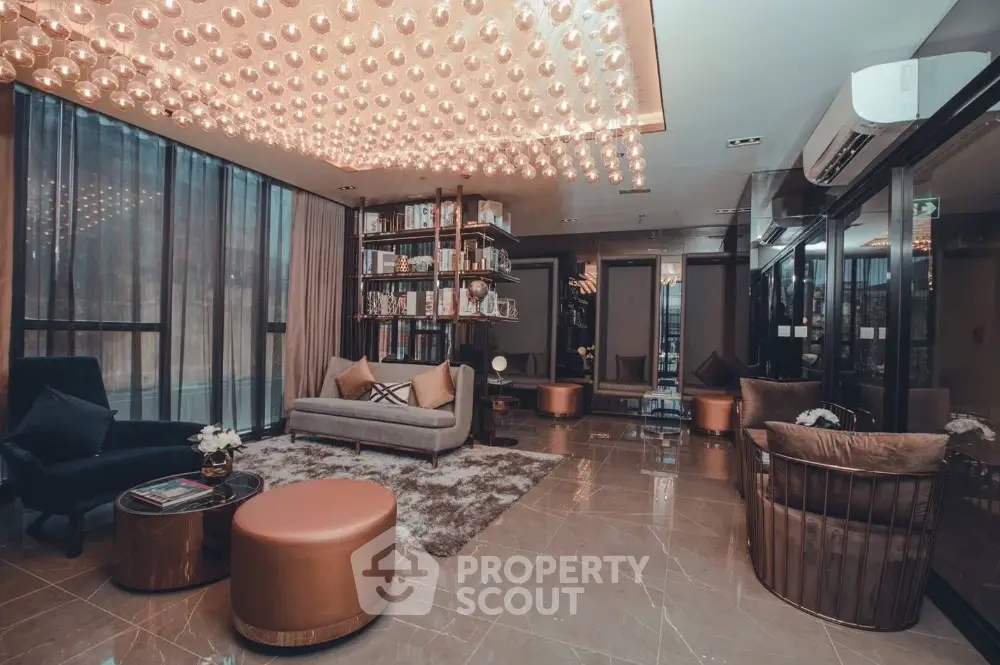 Luxurious living room with modern decor and stunning lighting