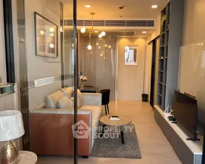 Modern living room with stylish decor and cozy seating area