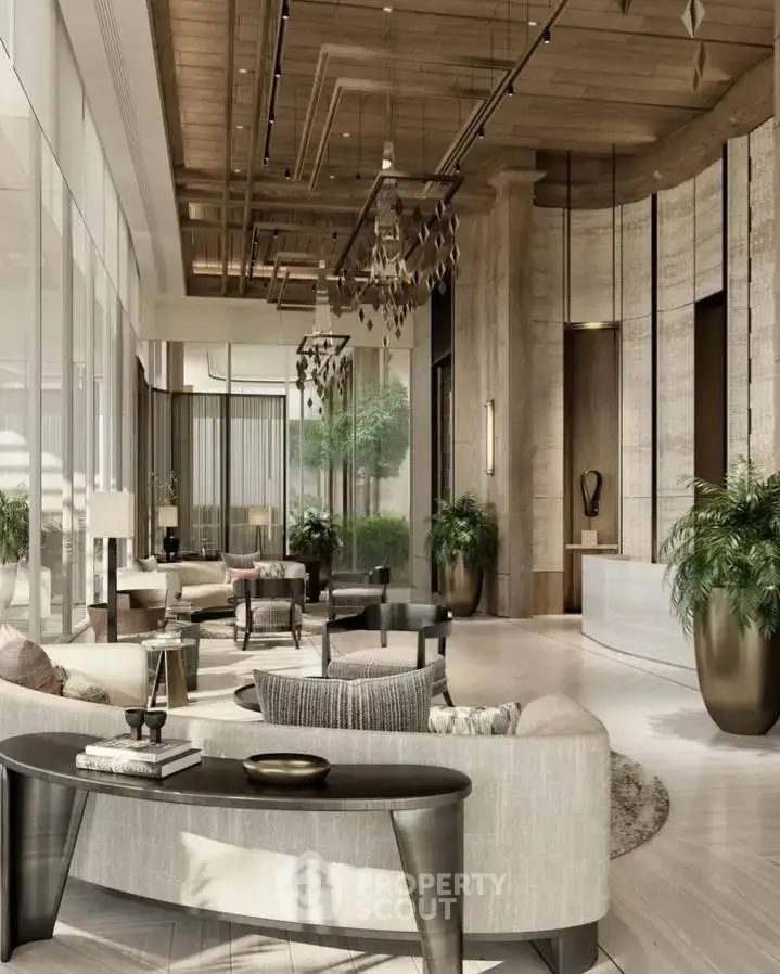 Luxurious modern living room with high ceilings and elegant decor