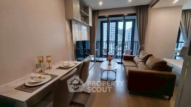 Modern living room with balcony view in luxury apartment