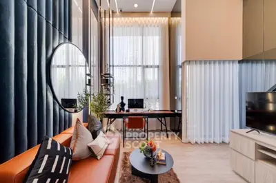 Luxurious modern living room with high ceilings and elegant decor