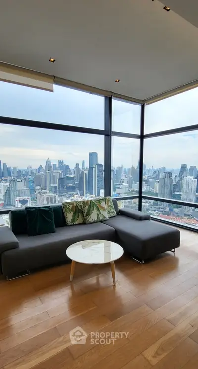 Luxurious living room with panoramic city view and modern decor