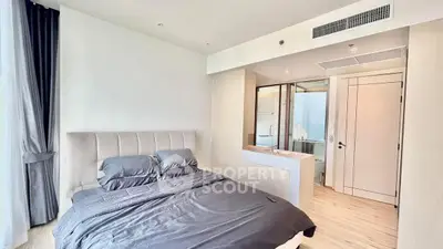 Modern bedroom with ensuite bathroom and stylish decor