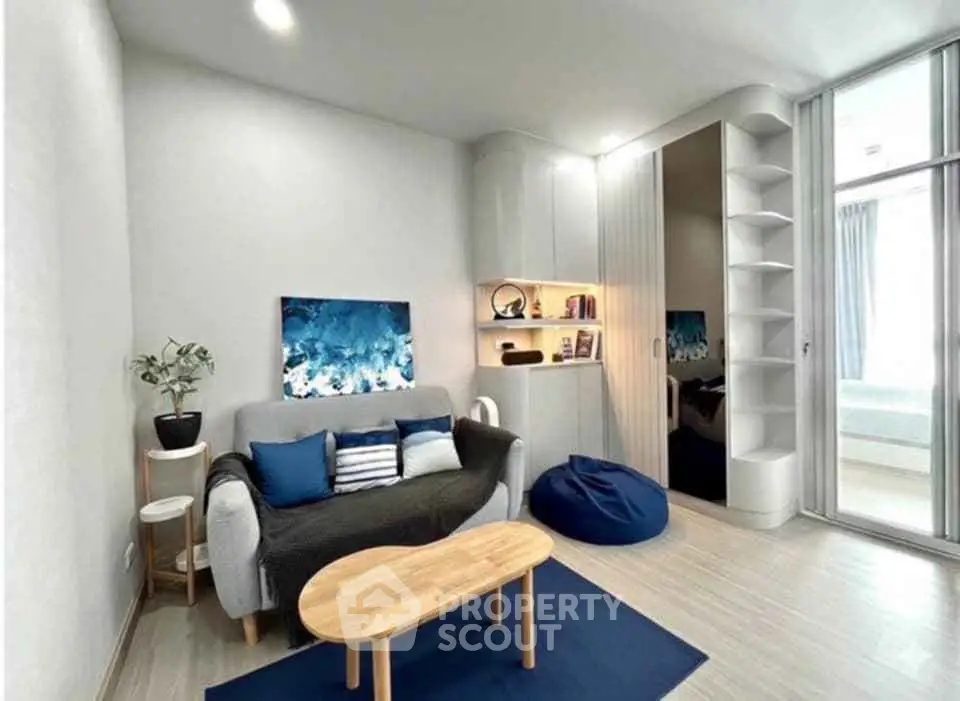 Modern living room with stylish decor and cozy seating area