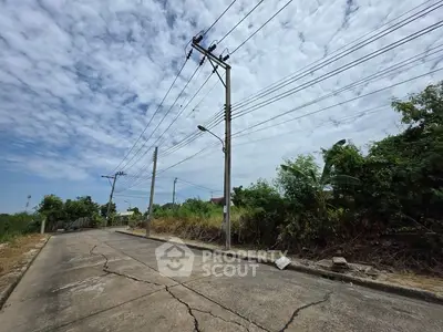 Scenic suburban street with lush greenery and clear blue sky