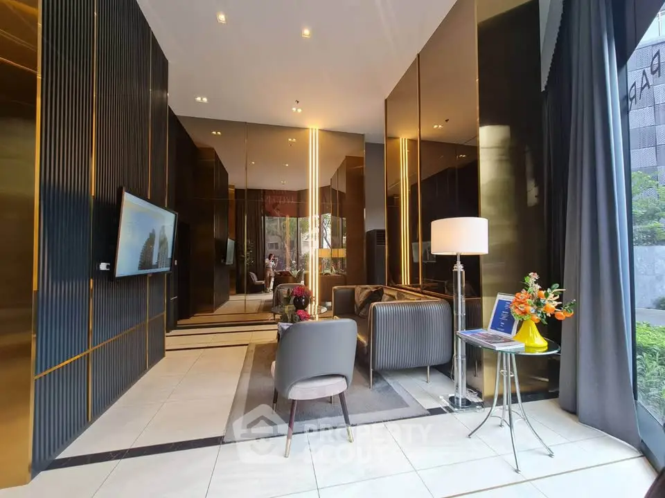 Luxurious modern living room with elegant decor and floor-to-ceiling windows
