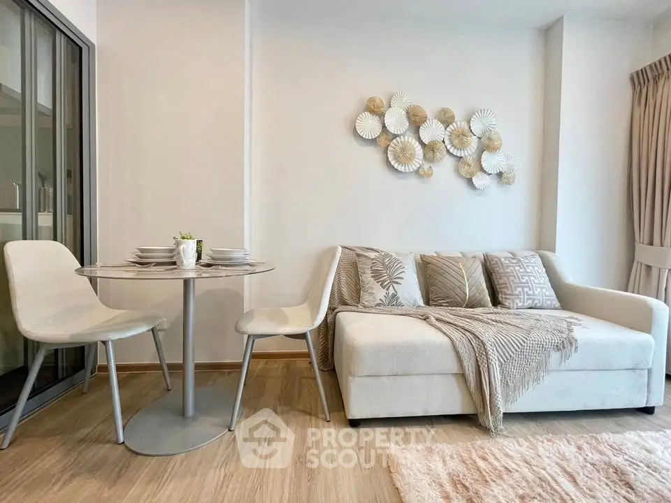 Modern living room with cozy sofa and stylish decor in a bright apartment