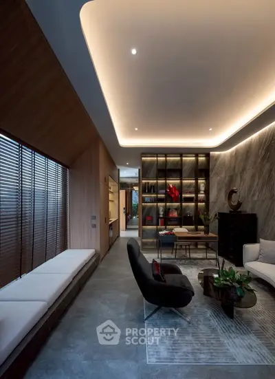 Luxurious modern living room with elegant lighting and stylish decor