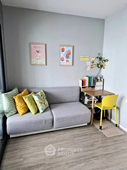 Charming living room with cozy sofa and stylish decor