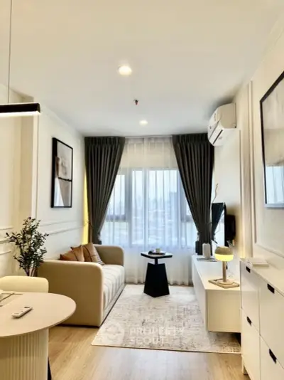 Modern living room with cozy sofa and elegant decor in a bright apartment
