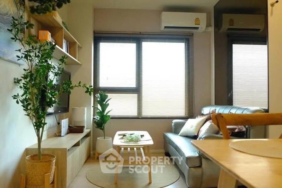 Cozy living room with modern decor and natural light