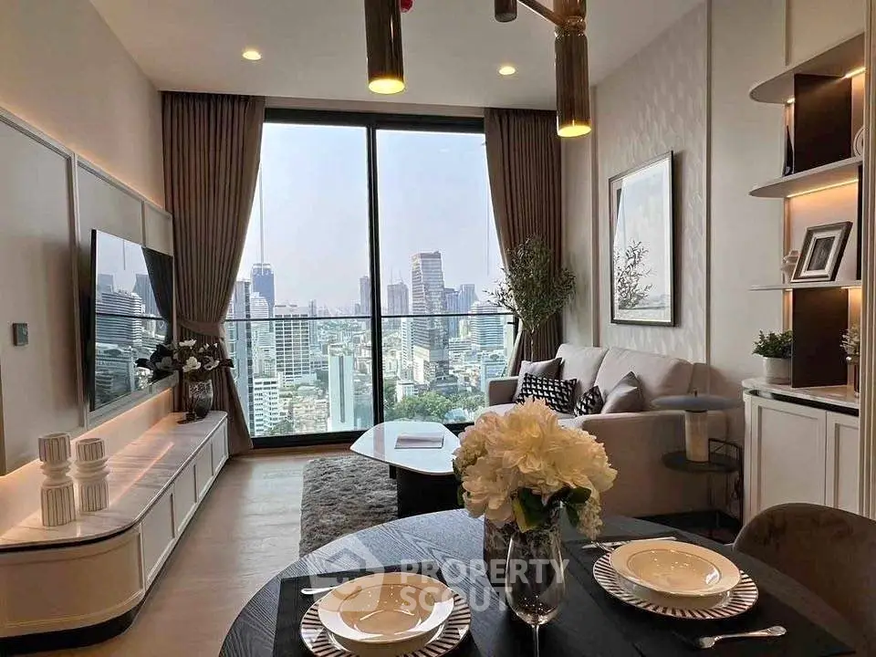 Luxurious living room with stunning city view and elegant decor