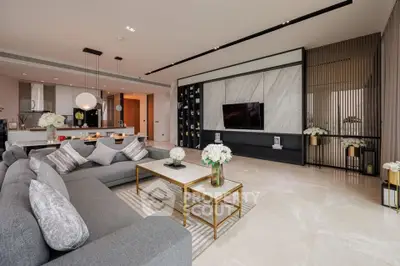 Luxurious modern living room with spacious layout and elegant decor