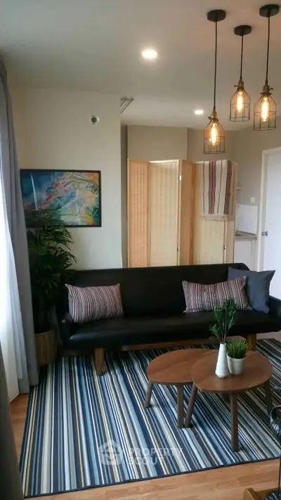 Stylish living room with modern decor and cozy seating area