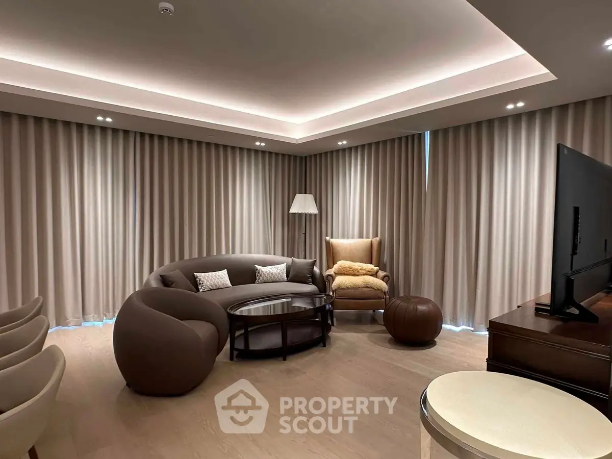 Luxurious modern living room with elegant furniture and ambient lighting