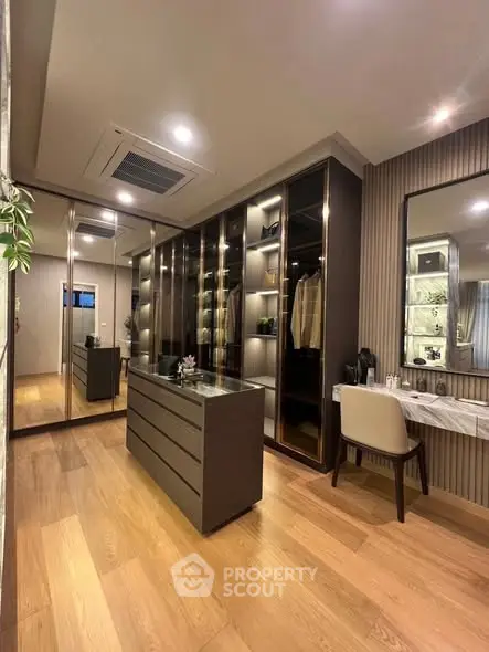 Luxurious walk-in closet with elegant lighting and modern design