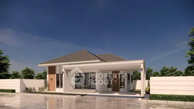 Modern single-story house with sleek design and spacious driveway