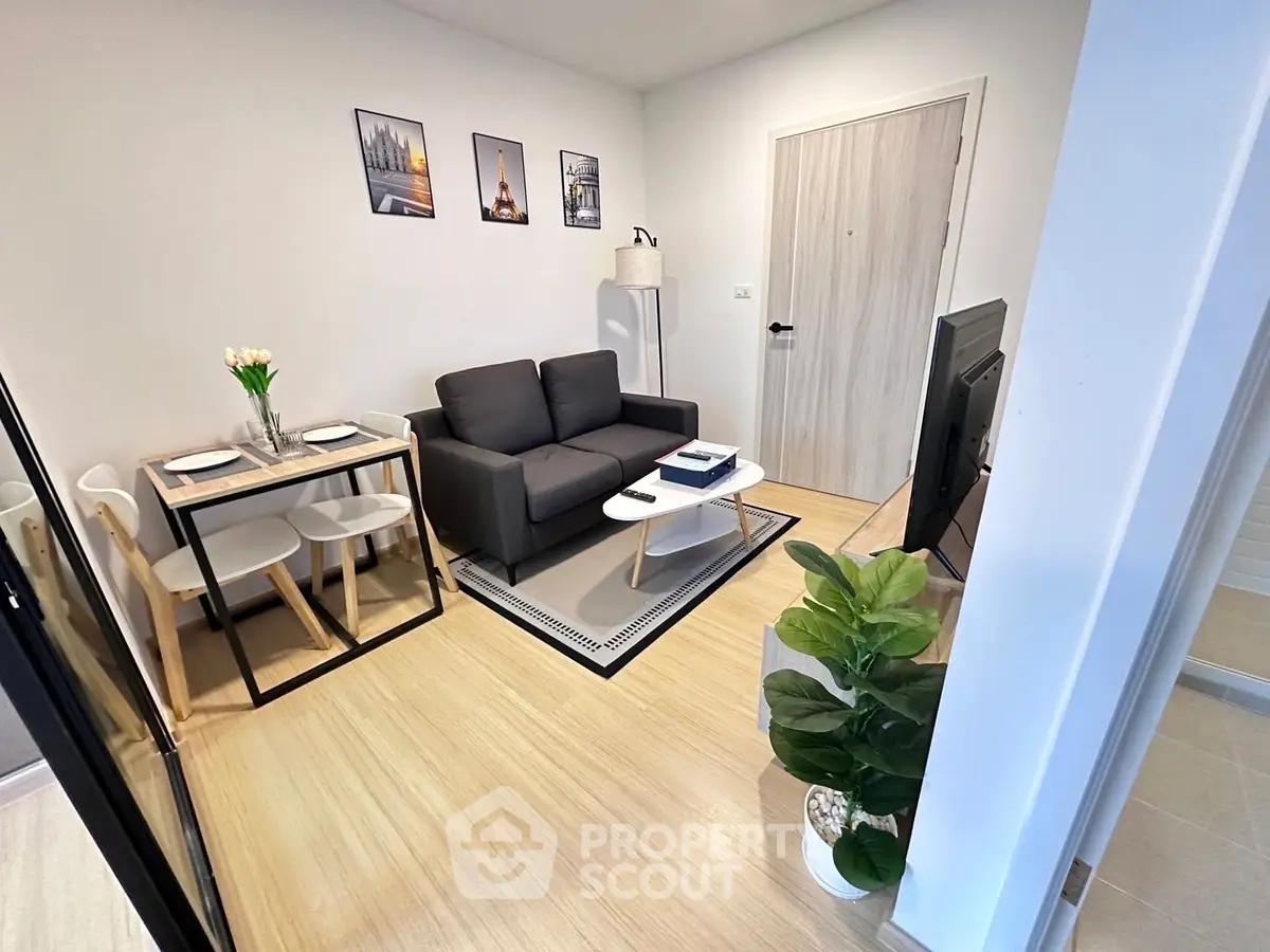 Cozy modern living room with stylish decor and dining area