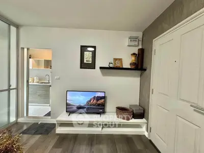 Modern living room with sleek TV stand and stylish decor