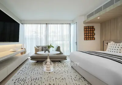 Luxurious modern bedroom with stylish decor and natural light