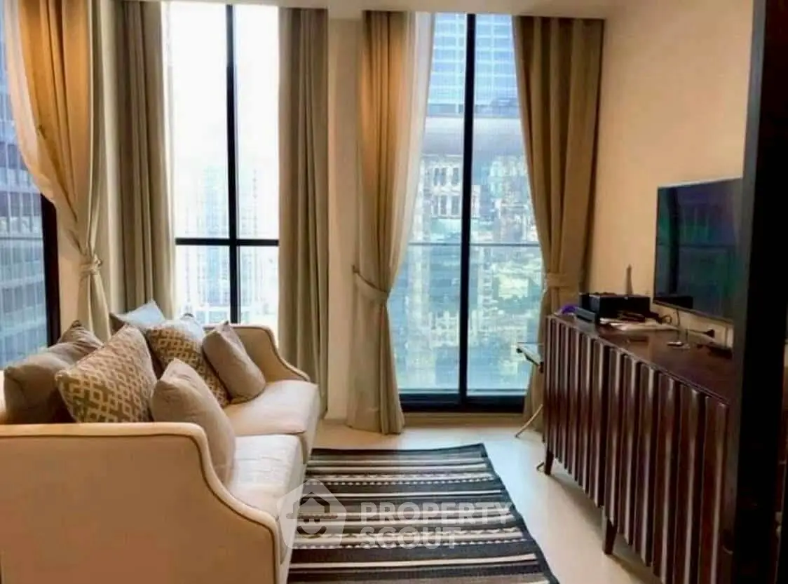 Luxurious living room with stunning city view and elegant decor