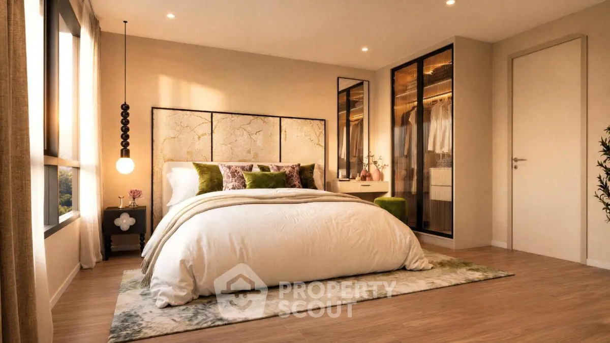 Luxurious bedroom with elegant decor and spacious walk-in closet