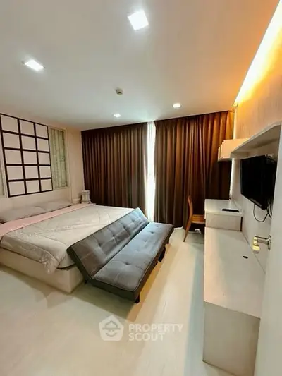 Modern bedroom with stylish decor and cozy ambiance