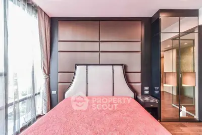 Luxurious modern bedroom with elegant design and floor-to-ceiling windows