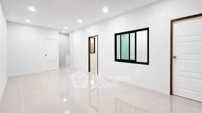 Spacious modern interior with glossy floors and minimalist design, perfect for customization.
