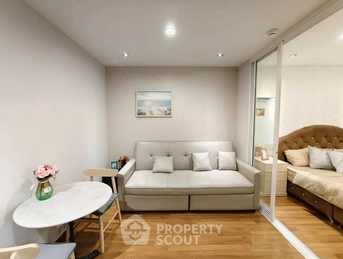 Modern living room with cozy sofa and elegant decor in a stylish apartment