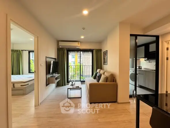 Modern apartment living room with open layout and natural light