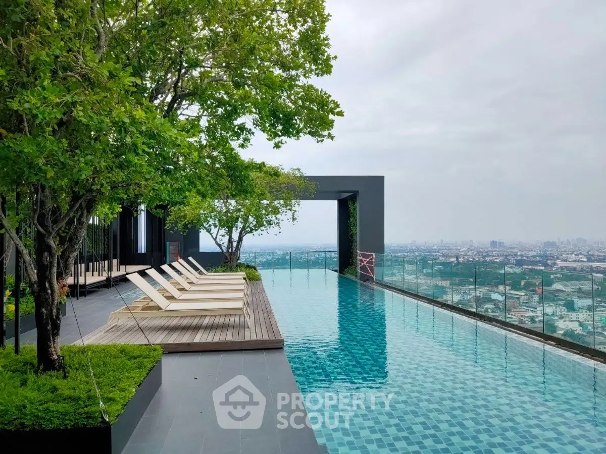 Luxurious rooftop infinity pool with stunning city views and lush greenery.