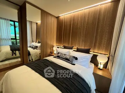 Luxurious bedroom with modern design and ambient lighting