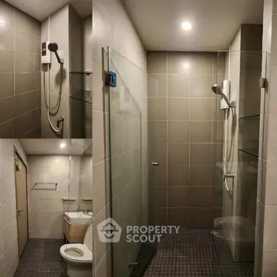 Modern bathroom with glass shower and sleek tile design