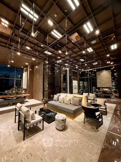 Luxurious modern living room with elegant lighting and stylish furniture