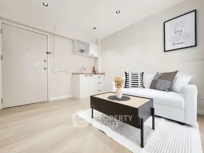 Modern living room with stylish decor and cozy seating area